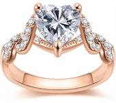 18K Rose gold Plated Love Heart Cubic Zirconia Promise Halo Engagement Promise Eternity Valentine's Day Ring for Women Size 6-10