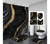 4PCS Flower Shower Curtain Set with Non-Slip Rugs Toilet Lid Cover and Bath Mat Black Shower Curtain Waterproof Bathroom Decor