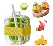 Cubitera 2 en 1 sin contacto, bandeja de silicona para cubitos de hielo con tapa y recipiente, fácil de liberar con prensa para café, jugo y bebidas (verde, 800 ml, 28 oz)