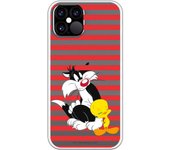 Funda original compatible con iPhone 12 o 12 Pro con un diseño de Sylvestre y Piolin Franjas Rojas