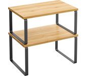 SONGMICS Estante para Especias, Juego de 2, Organizador de Armario, Estante de Almacenamiento de Cocina Extensible, Especiero de Metal y Madera de Ingeniería, Blanco Nube y Beige Natural/Negro Tinta y Beige Natural/Negro Ébano y Negro/Blanco Nieve y Blanc