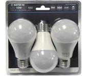Pack 3 bombillas LED luz día, A60, 10W, 6500K, E27, 230V - Ahorro energético, vida útil 15.000h