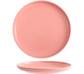 Juego de 2 platos llanos redondos de cerámica para postre y ensalada, aptos para microondas, horno y lavavajillas, de porcelana para servir en restaurantes, de 25 cm, color rosa.
