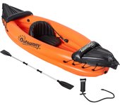 Outsunny Kayak Hinchable para 1 Persona Canoa Kayak Inflable de PVC con Remo Bomba de Mano y Kit de Reparación 270x93x50 cm Naranja