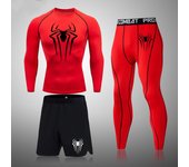 Super Spider Men's Printed Compression Set Long Sleeve Gym Top + Fitness Pants + Athletic Shorts Quick Drying Rash Guard Set