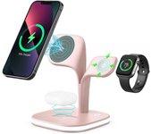 Cargador 5 EN1 Magsafe 2025: 15W UltraRápido para iPhone 16 Pro Max/Apple Watch Ultra 2/AirPods Pro 4 | Triple Coil Qi + Certificación MFI, voltaje Global 100-240V | Bagería 5000mAh de Emergencia, Diseño Ajustable 1,8 cm | Incluye GaN 45W + 5 Láminas