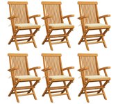 vidaXL Sillas de jardín 6 uds madera maciza de teca con cojines