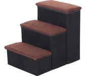 PawHut Escalera para Mascotas de 3 Peldaños Plegable con Tapas Abatibles y Espacio de Almacenamiento 3 Escalones de Perros Gatos Pequeños para Cama Sofá 40x54x48 cm