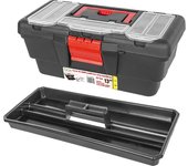 CM - Caja de Herramientas con Bandeja y Asa de Transporte. Caja de Bricolaje, Aficionados y Profesionales. Caja de Plástico, Bandeja Extraíble y Compartimentos Exteriores. Caja de Trabajo con Cierre Seguro, Organizador de Trabajo, Herramientas, Tornillos