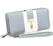 Cartera de mujer Cartera de cuero de gran capacidad con bloqueo RFID para mujer Cartera de mujer con cremallera desmontable y ranuras para varias tarjetas Cartera grande