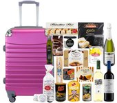 COSHANO Cesta de Navidad Lote navideño Gourmet con Maleta Trolley Equipaje de Mano 4 Ruedas giratorias 26 articulos (Fucsia)