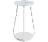 VASAGLE Mesa Auxiliar Redonda, Mesita de Noche de 2 Niveles, con Tapa de Cristal y Estante de Aglomerado, para Sala de Estar, Espacios Pequeños, Estilo Moderno, Gris Pizarra/Blanco Mármol