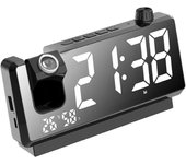Reloj despertador digital, reloj despertador con proyección LED, reloj de proyección giratorio, reloj de dormitorio con proyección y función de repetición, reloj de proyección con pantalla de números grandes para dormitorios