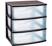 Tradineur - Cajonera de organización Nilo - Ideal para el hogar o el trabajo - Fabricación en plástico - 3 Cajones translucido - 61 x 56 x 40 cm - Color Negro