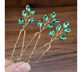 3PCS Sparkly Green Red Crystal Wedding Hairpins Rhinestone Bridal Hair Pin Vine For Women Girls Handmade Hair Jewelry