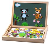 Tabla de Dibujo magnético de doble cara de Madera para niños, rompecabezas de animales Del Bosque, rompecabezas, Bolas de Madera, Juguetes