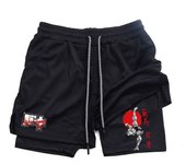 Men's and women's gym shorts, quick drying mesh shorts, animated printed Baki Hanma, sleeves, 2-in-1