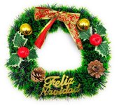 Tradineur - Corona de navidad con piñas "Feliz Navidad", espumillón, guirnalda decorativa artificial, adorno colgante para puerta, pared, mesa, Ø 30 cm