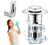 Colador de drenaje para fregadero agrícola, colador de drenaje emergente para fregadero agrícola, baño, tapón para fregadero agrícola 2 en 1, colador de drenaje para fregadero de cocina con cesta de colador extraíble de acero inoxidable (2 unidades)