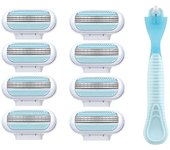 Stainless Steel Women's Razor Hair Trimmer Shaver Facial RazorWith Safety Cover, 8 Blade Refills And 1 Knife Handle