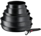 Set de 7 piezas Tefal Ingenio Black Stone apilable, revestimiento antiadherente, indicador de temperatura, fabricado en Francia, inducción L3998702