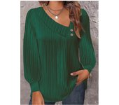 2024 hot item wish Amazon hot style autumn simple v-neck button solid color versatile long-sleeved pleated shirt