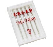 Estuche 5 Agujas Universales marca Organ para Máquinas de Coser nº 80/12 Géneros Finos