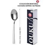 Mr.Spoon Serie Montaña Cucharas 12, 48 o120 piezas,Acero inoxidable 18/0,Económico y funcional,Cuchara sopera largo 206mm,cuchara postre 178mm,cuchara té y café 138mm/109mm,Mango monobloque,Apto para lavavajillas,Caja ecológico,Para casa,hotel,restaurante