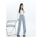 Woman Vintage Wide Leg Jeans Girls High Waist Pants Female Fashion Black Black Grey Retro Blue Light Blue Pink Denim Trousers