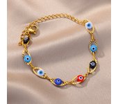 Boho Colorful Evil Eye Bracelet for Women Gold Color Bead Chain Stainless Steel Bracelet Beach Vacation Jewelry Accessories Gift