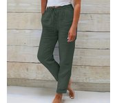 Women's Summer Elastic Waist Solid Color Cotton And Linen Wide Leg Loose Nine-point Pants Pants for Women Women’s Pants