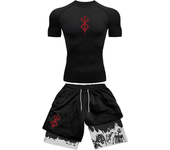 Anime 3D Printed Men's Compression Set short Sleeve Gym Top+Workout Shorts Quick Drying Breathble Athletics Rash Guard Set