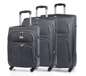 DAM Juego de 3 maletas Trolley extensibles de tela, semirrígidas. Cerradura numérica, 4 ruedas giratorias 360°. 45x29x75 Cm.