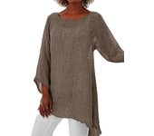 Cotton Linen Casual T-shirts Top Women Plus Size Elegant Shirts Tees 2023 Autumn Oversized Female Clothing Solid Pullover Y2K Cr