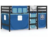 vidaXL Cama alta para niños con cortinas madera pino azul 90x200 cm