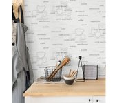 Muestra DIN A4 de Papel pintado vinílico lavable de tazas de café desayuno, gris blanco con relieve - Italian Coffee 421638 de GAULAN