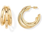 Pendientes de Ano multi gruesos chapados en oro de 14 Quilates para Mujer | Pendientes Huggie de Triple Lasso dividido hipoalérgico de moda en oro Amarillo