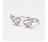 Korean Light Luxury Zircon Angel Wings Ring Elegant Silver Color Adjustable Finger Rings For Women Party Birthday Jewelry Gift