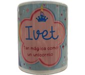 Solo Recuerdos SL Taza Mug con nombre personalizado Hecho en España diseño unicornio en caja cartón, apto para microondas y lavavajillas, personalizable en castellano, catalán-castellano, euskera-castellano y gallego-castellano.