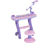 HOMCOM Piano Infantil 37 Teclas Teclado Electrónico Juego de Piano Regalo Juguete Educativo para Niños +3 Años con Micrófono Taburete Luces y 22 Canciones USB/MP3 Karaoke Rosa