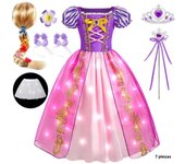 Rapunzal Dress Girls LED Lights Up Dress Kids Princess Dresses Rapunzal Cosplays Costumes Carnival Children Clothing