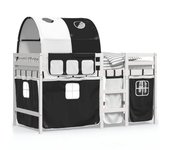 vidaXL Cama alta niños con túnel madera pino blanco negro 90x200 cm
