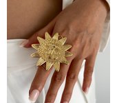 Ingemark Classic Irregular Metal Large Sunflower Ring Women Hollow Inlaid Imitation Pearl Adjustable Ring Wed Bridal Y2K Jewelry