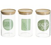 Dcasa Juego de 3 botes de cristal borosilicato con tapa de bambú Eco verdes de 1000 ml