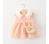 2Pcs/Set Toddler Girl Plaid Dresses Love Lapel Sleeveless Cotton Baby Children Clothes Summer Kids Costume 0 To 3 Years + Bag