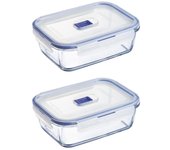 LUMINARC PURE BOX ACTIVE Set 3 Recipientes Rect Hermético Vidrio SET 3 PIEZAS 38CL - 82CL - 122CL Bicolor Brillo Tapa 4 cierres herméticos 100% con válvula Reciclable