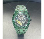 Automatic Watch For Men Luxury Full Green Ice Out Business Tourbillon Watches Bling Diamond Gold Male Mechanical Wristwatch