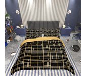 Grid Duvet Cover Set Double Sided Reversible Bedding Set Brushed Microfibre Black & Gold Lattice Comforter Cover for Boys Girls Adults Luxury Ultra Soft Microfibre (Black, Double Size) 3 Pcs