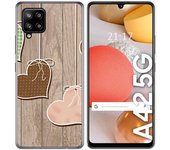 Tumundosmartphone Funda Gel Tpu para Samsung Galaxy A42 5G diseño Corazones Madera Dibujos