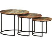 vidaXL Mesas apilables 3 unidades mesa maciza reciclada Ø 40x34 cm, Ø 35x29 cm, Mesita de Salón o Comedor o Auxiliar Mesa de Café Meuble Salón